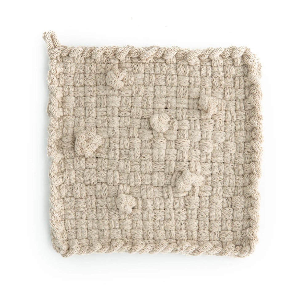 NWT handmade 100% cotton woven bobble potholder or trivet tan flax